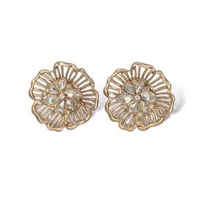 NEW Badgley Mischka Gold Flower Crystal Cluster Stud Earrings Wedding Jewelry